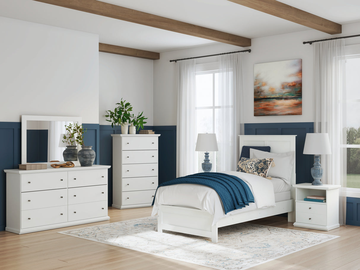 Bostwick Shoals 6-Piece Full Panel Bed with Mirrored Dresser, Chest and Nightstand (Full Panel Rails, Full Panel Headboard/Footboard, Dresser, Bedroom Mirror, Chest of Drawers, Nightstand)