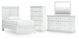 Bostwick Shoals 5-Piece Twin Panel Bed with Mirrored Dresser and Chest (Twin Panel Headboard/Footboard, Twin Panel Rails, Dresser, Bedroom Mirror, Chest of Drawers)