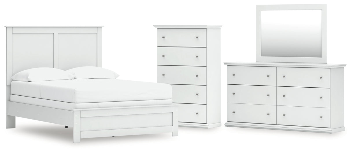 Bostwick Shoals 5-Piece Full Panel Bed with Mirrored Dresser and Chest (Full Panel Rails, Full Panel Headboard/Footboard, Dresser, Bedroom Mirror, Chest of Drawers)