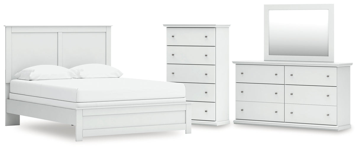 Bostwick Shoals 5-Piece Queen Panel Bed with Mirrored Dresser and Chest (Queen Panel Rails, Queen Panel Headboard/Footboard, Dresser, Bedroom Mirror, Chest of Drawers)