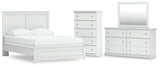 Bostwick Shoals 5-Piece Queen Panel Bed with Mirrored Dresser and Chest (Queen Panel Rails, Queen Panel Headboard/Footboard, Dresser, Bedroom Mirror, Chest of Drawers)