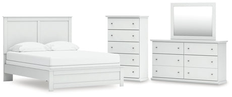 Bostwick Shoals 5-Piece Queen Panel Bed with Mirrored Dresser and Chest (Queen Panel Rails, Queen Panel Headboard/Footboard, Dresser, Bedroom Mirror, Chest of Drawers)