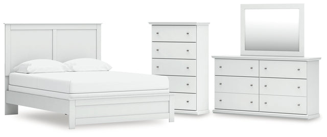 Bostwick Shoals 5-Piece Queen Panel Bed with Mirrored Dresser and Chest (Queen Panel Rails, Queen Panel Headboard/Footboard, Dresser, Bedroom Mirror, Chest of Drawers)