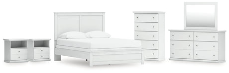 Bostwick Shoals 7-Piece Queen Panel Bed with Mirrored Dresser, Chest and 2 Nightstands (Queen Panel Rails, Queen Panel Headboard/Footboard, Dresser, Bedroom Mirror, Chest of Drawers, Nightstand, Nightstand)