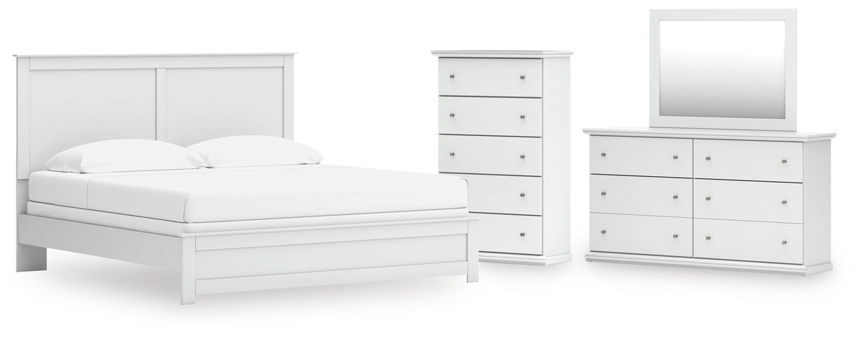 Bostwick Shoals 5-Piece King Panel Bed with Mirrored Dresser and Chest (King Panel Rails, King Panel Headboard/Footboard, Dresser, Bedroom Mirror, Chest of Drawers)