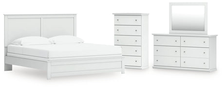 Bostwick Shoals 5-Piece King Panel Bed with Mirrored Dresser and Chest (King Panel Rails, King Panel Headboard/Footboard, Dresser, Bedroom Mirror, Chest of Drawers)