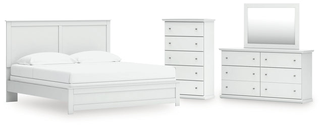 Bostwick Shoals 5-Piece King Panel Bed with Mirrored Dresser and Chest (King Panel Rails, King Panel Headboard/Footboard, Dresser, Bedroom Mirror, Chest of Drawers)