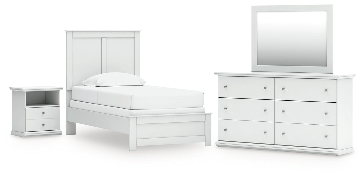 Bostwick Shoals 5-Piece Twin Panel Bed with Mirrored Dresser and Nightstand (Twin Panel Headboard/Footboard, Twin Panel Rails, Dresser, Bedroom Mirror, Nightstand)