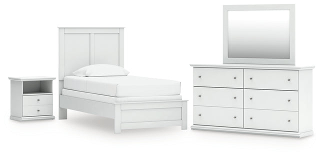 Bostwick Shoals 5-Piece Twin Panel Bed with Mirrored Dresser and Nightstand (Twin Panel Headboard/Footboard, Twin Panel Rails, Dresser, Bedroom Mirror, Nightstand)