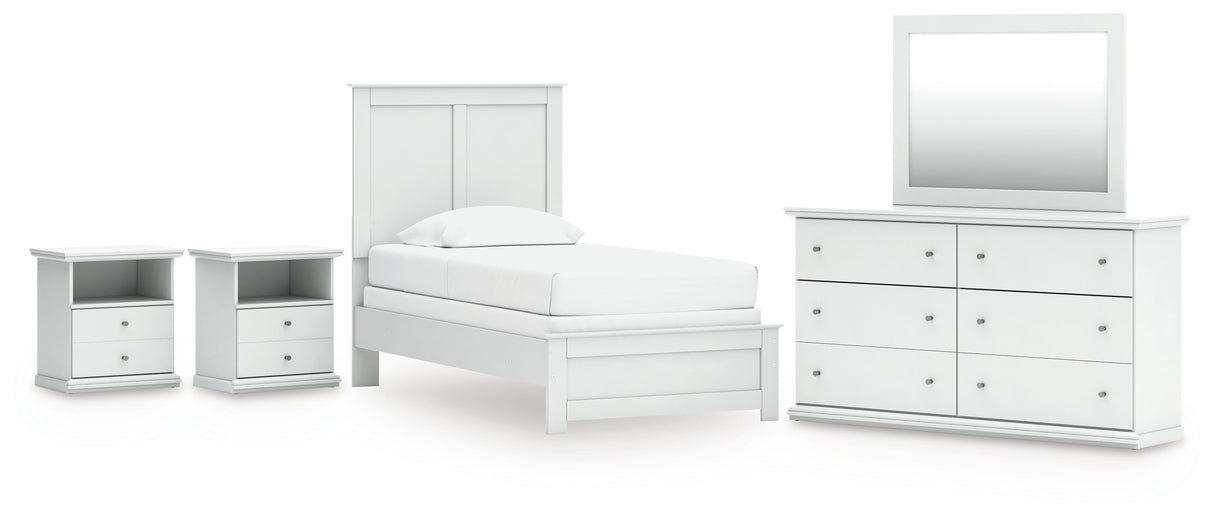 Bostwick Shoals 6-Piece Twin Panel Bed with Mirrored Dresser and 2 Nightstands (Twin Panel Headboard/Footboard, Twin Panel Rails, Dresser, Bedroom Mirror, Nightstand, Nightstand)