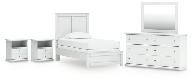 Bostwick Shoals 6-Piece Twin Panel Bed with Mirrored Dresser and 2 Nightstands (Twin Panel Headboard/Footboard, Twin Panel Rails, Dresser, Bedroom Mirror, Nightstand, Nightstand)