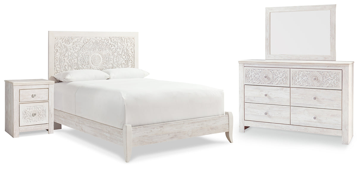 Paxberry Queen Panel Bed, Dresser, Mirror and Nightstand (Bed Size: Queen)