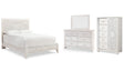 Paxberry 5-Piece Queen Panel Bed with Mirrored Dresser and Chest (Queen Panel Footboard with Rails, Queen Panel Headboard, Dresser, Bedroom Mirror, Dressing Chest)
