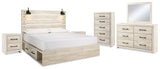 Cambeck Panel Bed with Storage, Dresser, Mirror, Chest and 2 Nightstands (Bed Size: King)