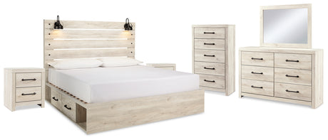 Cambeck Panel Bed with Storage, Dresser, Mirror, Chest and 2 Nightstands (Bed Size: King)