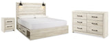 Cambeck King Panel Storage Bed. Dresser and Nightstand