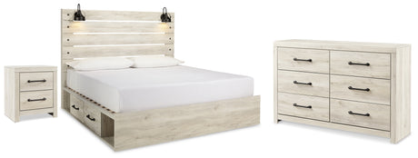 Cambeck King Panel Storage Bed. Dresser and Nightstand