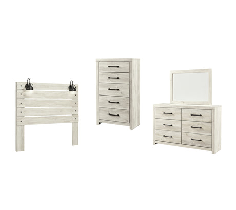 Cambeck 4-Piece Queen Panel Headboard with Mirrored Dresser and Chest (Queen Panel Headboard, Chest of Drawers, Dresser, Bedroom Mirror)