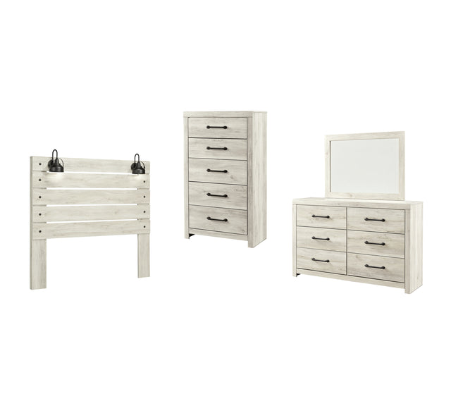 Cambeck 4-Piece Queen Panel Headboard with Mirrored Dresser and Chest (Queen Panel Headboard, Chest of Drawers, Dresser, Bedroom Mirror)