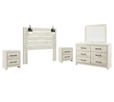 Cambeck 5-Piece Queen Panel Headboard with Mirrored Dresser and 2 Nightstands (Queen Panel Headboard, Nightstand, Nightstand, Dresser, Bedroom Mirror)