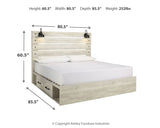 Cambeck 7-Piece King Panel Bed with 2 Storage Drawers with Mirrored Dresser and Nightstand (Platform King Roll Slats, Queen/King Side Storage with Rail, King Panel Footboard, King Panel Headboard, Dresser, Bedroom Mirror, Nightstand)