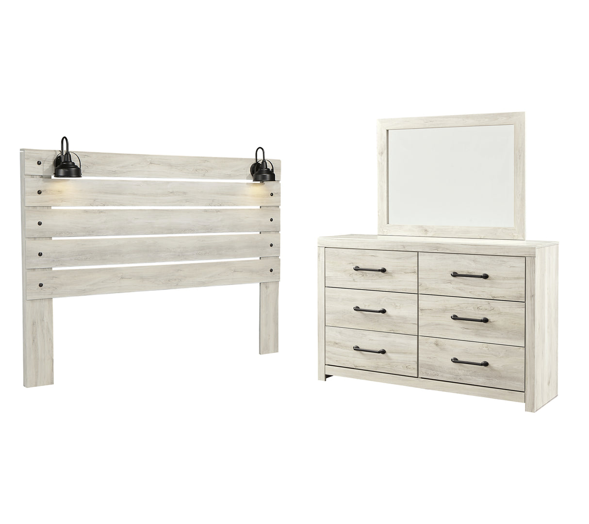 Cambeck 3-Piece King Panel Headboard with Mirrored Dresser (King Panel Headboard, Dresser, Bedroom Mirror)