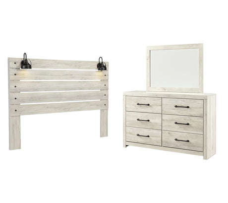 Cambeck 3-Piece King Panel Headboard with Mirrored Dresser (King Panel Headboard, Dresser, Bedroom Mirror)