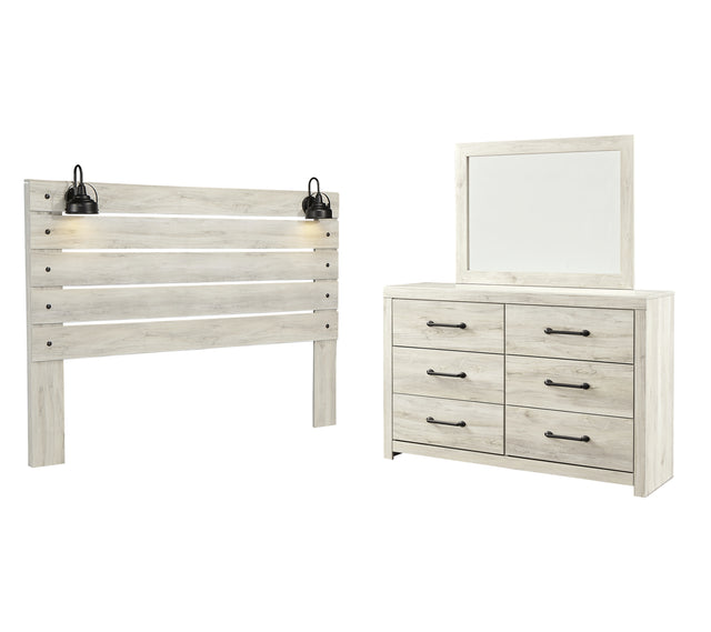Cambeck 3-Piece King Panel Headboard with Mirrored Dresser (King Panel Headboard, Dresser, Bedroom Mirror)