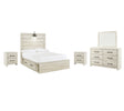 Cambeck 8-Piece Full Panel Bed with 2 Storage Drawers with Mirrored Dresser and 2 Nightstands (Nightstand, Nightstand, Dresser, Bedroom Mirror, Platform Full Roll Slats, Twin/Full Side Storage with Rail, Full Panel Footboard, Full Panel Headboard)