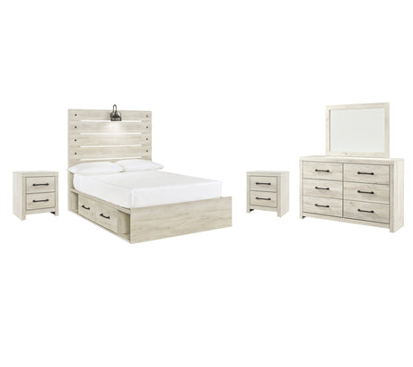 Cambeck 8-Piece Full Panel Bed with 2 Storage Drawers with Mirrored Dresser and 2 Nightstands (Nightstand, Nightstand, Dresser, Bedroom Mirror, Platform Full Roll Slats, Twin/Full Side Storage with Rail, Full Panel Footboard, Full Panel Headboard)