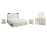 Cambeck 8-Piece King Panel Bed with 2 Storage Drawers with Mirrored Dresser and 2 Nightstands (Dresser, Bedroom Mirror, Platform King Roll Slats, Queen/King Side Storage with Rail, King Panel Footboard, King Panel Headboard, Nightstand, Nightstand)