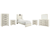 Cambeck 8-Piece Twin Panel Bed with Mirrored Dresser, Chest and 2 Nightstands (Dresser, Bedroom Mirror, Twin Panel Footboard, Twin Panel Headboard, Twin Panel Rails, Chest of Drawers, Nightstand, Nightstand)