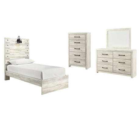 Cambeck 6-Piece Twin Panel Bed with Mirrored Dresser and Chest (Chest of Drawers, Dresser, Bedroom Mirror, Twin Panel Footboard, Twin Panel Headboard, Twin Panel Rails)