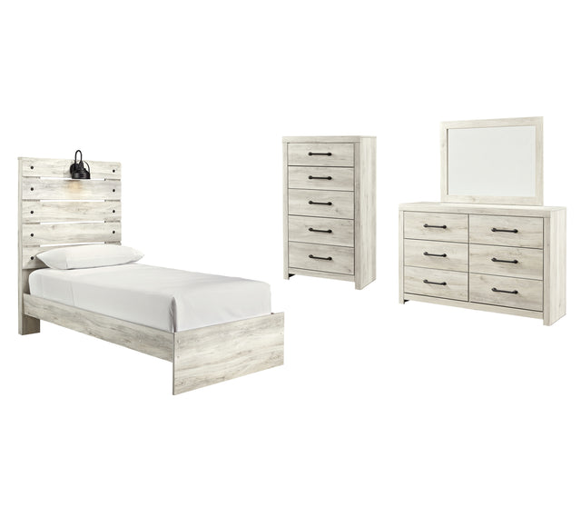 Cambeck 6-Piece Twin Panel Bed with Mirrored Dresser and Chest (Chest of Drawers, Dresser, Bedroom Mirror, Twin Panel Footboard, Twin Panel Headboard, Twin Panel Rails)