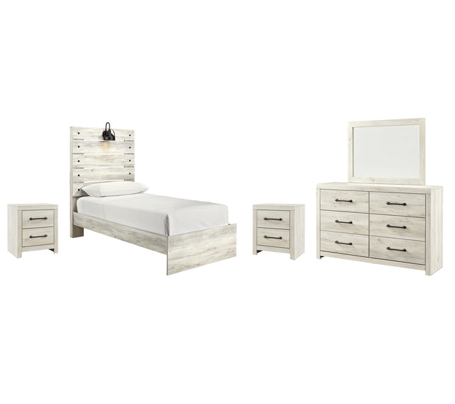 Cambeck 7-Piece Twin Panel Bed with Mirrored Dresser and 2 Nightstands (Dresser, Bedroom Mirror, Twin Panel Footboard, Twin Panel Headboard, Twin Panel Rails, Nightstand, Nightstand)