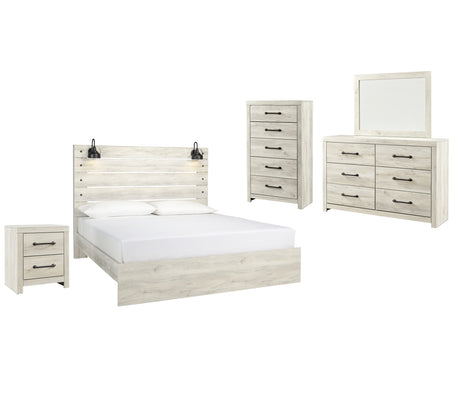 Cambeck 7-Piece King Panel Bed with Mirrored Dresser, Chest and Nightstand (Chest of Drawers, Nightstand, Dresser, Bedroom Mirror, King Panel Footboard, King Panel Headboard, King Panel Rails)