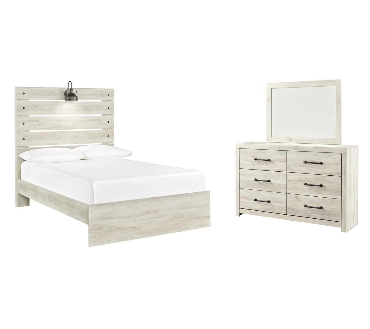 Cambeck 5-Piece Full Panel Bed with Mirrored Dresser (Dresser, Bedroom Mirror, Full Panel Footboard, Full Panel Rails, Full Panel Headboard)