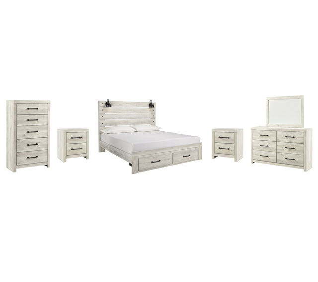 Cambeck 8-Piece King Panel Bed with 2 Storage Drawers with Mirrored Dresser, Chest and 2 Nightstands (Dresser, Bedroom Mirror, King Storage Footboard, King Panel Headboard, King Panel Rails, Chest of Drawers, Nightstand, Nightstand)