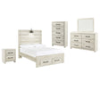 Cambeck 7-Piece Full Panel Bed with 2 Storage Drawers with Mirrored Dresser, Chest and Nightstand (Chest of Drawers, Nightstand, Full Storage Footboard, Full Panel Rails, Full Panel Headboard, Dresser, Bedroom Mirror)