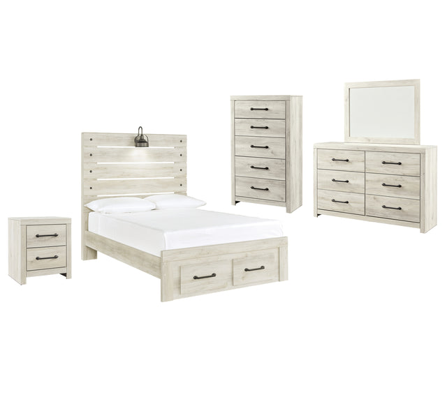 Cambeck 7-Piece Full Panel Bed with 2 Storage Drawers with Mirrored Dresser, Chest and Nightstand (Chest of Drawers, Nightstand, Full Storage Footboard, Full Panel Rails, Full Panel Headboard, Dresser, Bedroom Mirror)