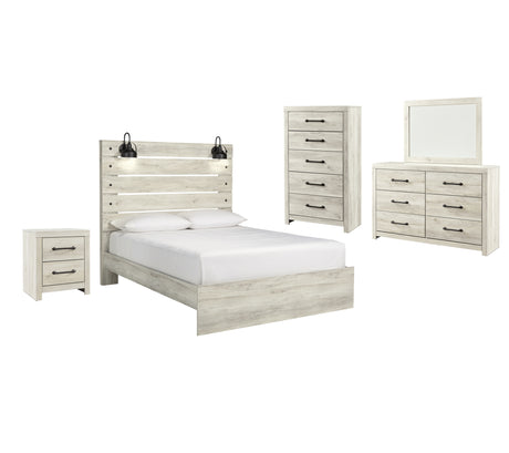 Cambeck 7-Piece Queen Panel Bed with Mirrored Dresser, Chest and Nightstand (Chest of Drawers, Nightstand, Dresser, Bedroom Mirror, Queen Panel Footboard, Queen Panel Headboard, Queen Panel Rails)