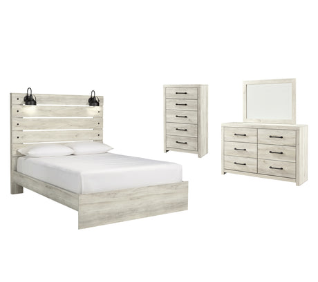 Cambeck 6-Piece Queen Panel Bed with Mirrored Dresser and Chest (Chest of Drawers, Dresser, Bedroom Mirror, Queen Panel Footboard, Queen Panel Headboard, Queen Panel Rails)