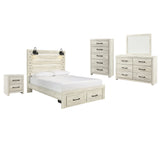 Cambeck 7-Piece Queen Panel Bed with 2 Storage Drawers with Mirrored Dresser, Chest and Nightstand (Chest of Drawers, Nightstand, Dresser, Bedroom Mirror, Queen Storage Footboard, Queen Panel Headboard, Queen Panel Rails)