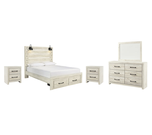 Cambeck 7-Piece Queen Panel Bed with 2 Storage Drawers with Mirrored Dresser and 2 Nightstands (Nightstand, Nightstand, Dresser, Bedroom Mirror, Queen Storage Footboard, Queen Panel Headboard, Queen Panel Rails)