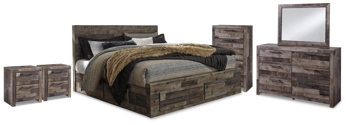 Derekson Panel Storage Bed, Dresser, Mirror, Chest and 2 Nightstands (Bed Size: King)