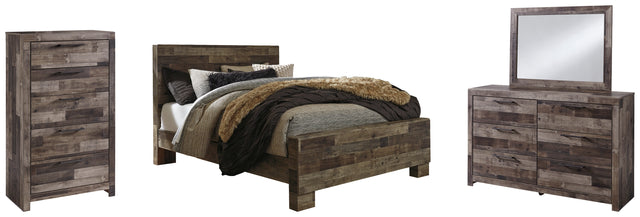 Derekson 6-Piece Queen Panel Bed with Mirrored Dresser and Chest (Queen Panel Footboard, Queen Panel Headboard, Queen Panel Rails, Dresser, Bedroom Mirror, Chest of Drawers)