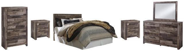 Derekson 6-Piece Queen/Full Panel Headboard with Mirrored Dresser, Chest and 2 Nightstands (Queen Panel Headboard, Dresser, Bedroom Mirror, Chest of Drawers, Nightstand, Nightstand)
