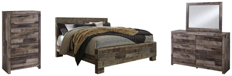 Derekson 6-Piece King Panel Bed with Mirrored Dresser and Chest (King Panel Footboard, King Panel Headboard, King Panel Rails, Dresser, Bedroom Mirror, Chest of Drawers)