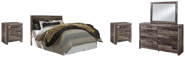 Derekson 5-Piece Queen/Full Panel Headboard with Mirrored Dresser and 2 Nightstands (Queen Panel Headboard, Dresser, Bedroom Mirror, Nightstand, Nightstand)