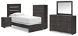 Hollivern 6-Piece Twin Panel Bed with Mirrored Dresser, Chest and Nightstand (Twin Panel Headboard/Footboard, Twin Panel Rails, Dresser, Bedroom Mirror, Chest of Drawers, Nightstand)
